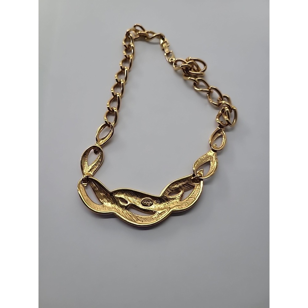 Vintage Napier Gold Tone Red Enamel Chunky Link Statement Necklace Jewelry - Picture 11 of 15